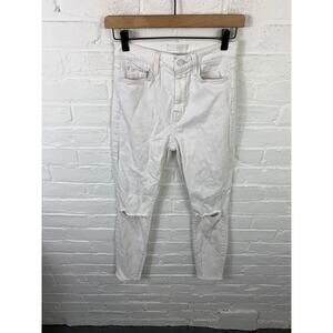 7 For All Mankind Women's Skinny Disstressed Denim Jeans Strech White Size 26